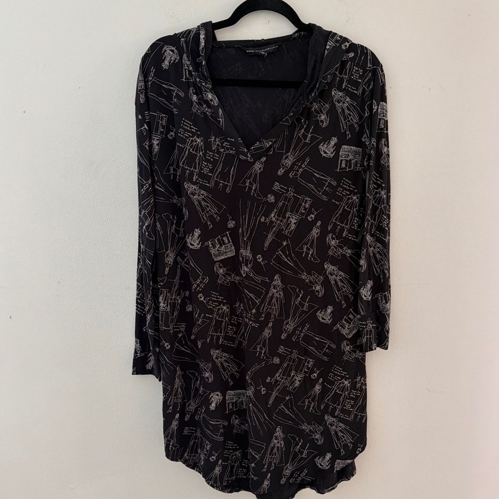 White House Black Market Fashion Sketch‎ Hooded Tunic Dress Black White Small